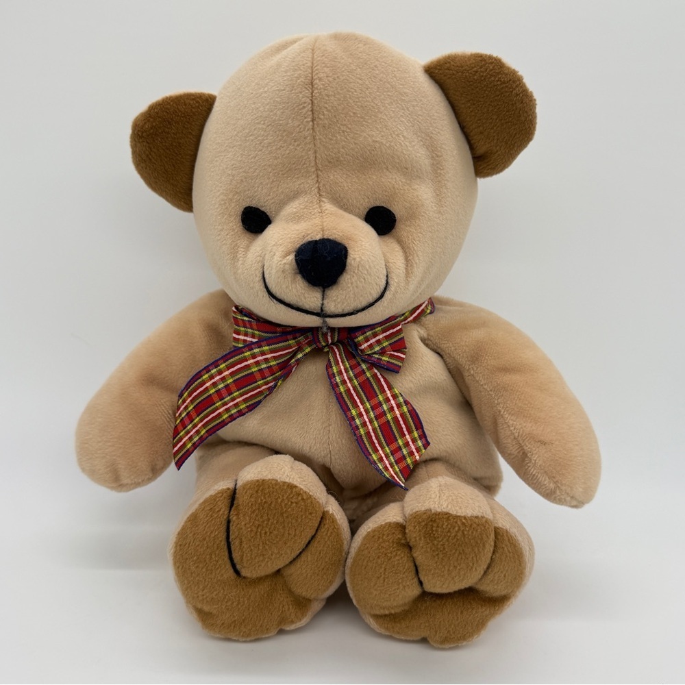 Vintage Walmart Teddy Bear Tan Plaid Bow